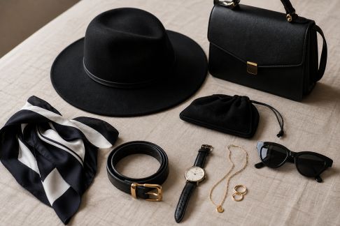 Sélection d’accessoires pour personnaliser une tenue monochrome